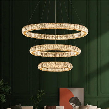 Modern Luxury Crystal Pendant Light Round Rings LED Fixtures Decorative House Chandelier Alostoura lighting