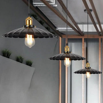 Round Nordic Hanging Lamp LED Black Metal Vintage Pendant Lamp Alostoura lighting