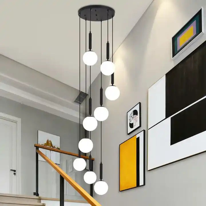 Scandinavian style villa staircase glass pendant lamp golden chandelier Alostoura lighting