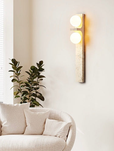 Vertical Dual Globe Travertine Wall Lamp 50cm