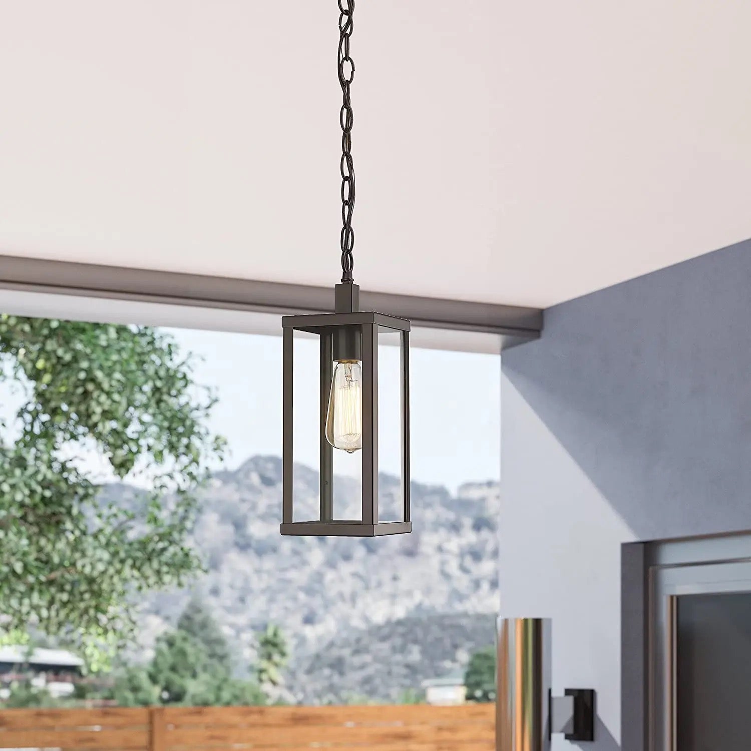 Outdoor Pendant Light Exterior Hanging Lantern Porch modern Matte Black Finish with Clear Glass Height Adjustable