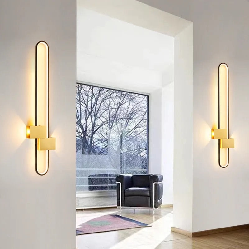 Long Led Design Luxury Long LED Wall Light – 80cm Black & Gold, Indoor Villa & Home UA ...