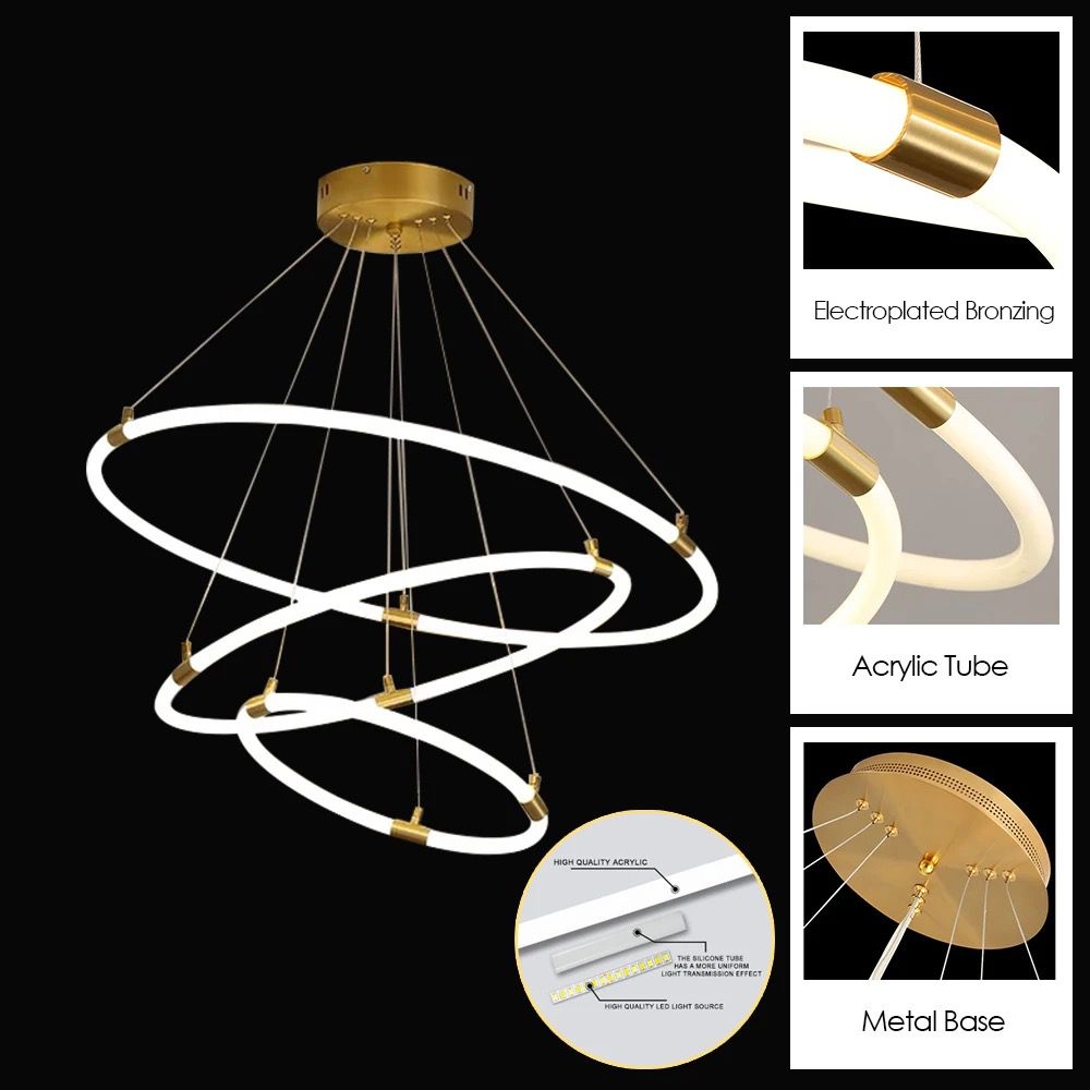 Acrylic LED Lamps Light Luxury Chandelier Living Room  Size CM/D20+40+60CM Alostoura lighting