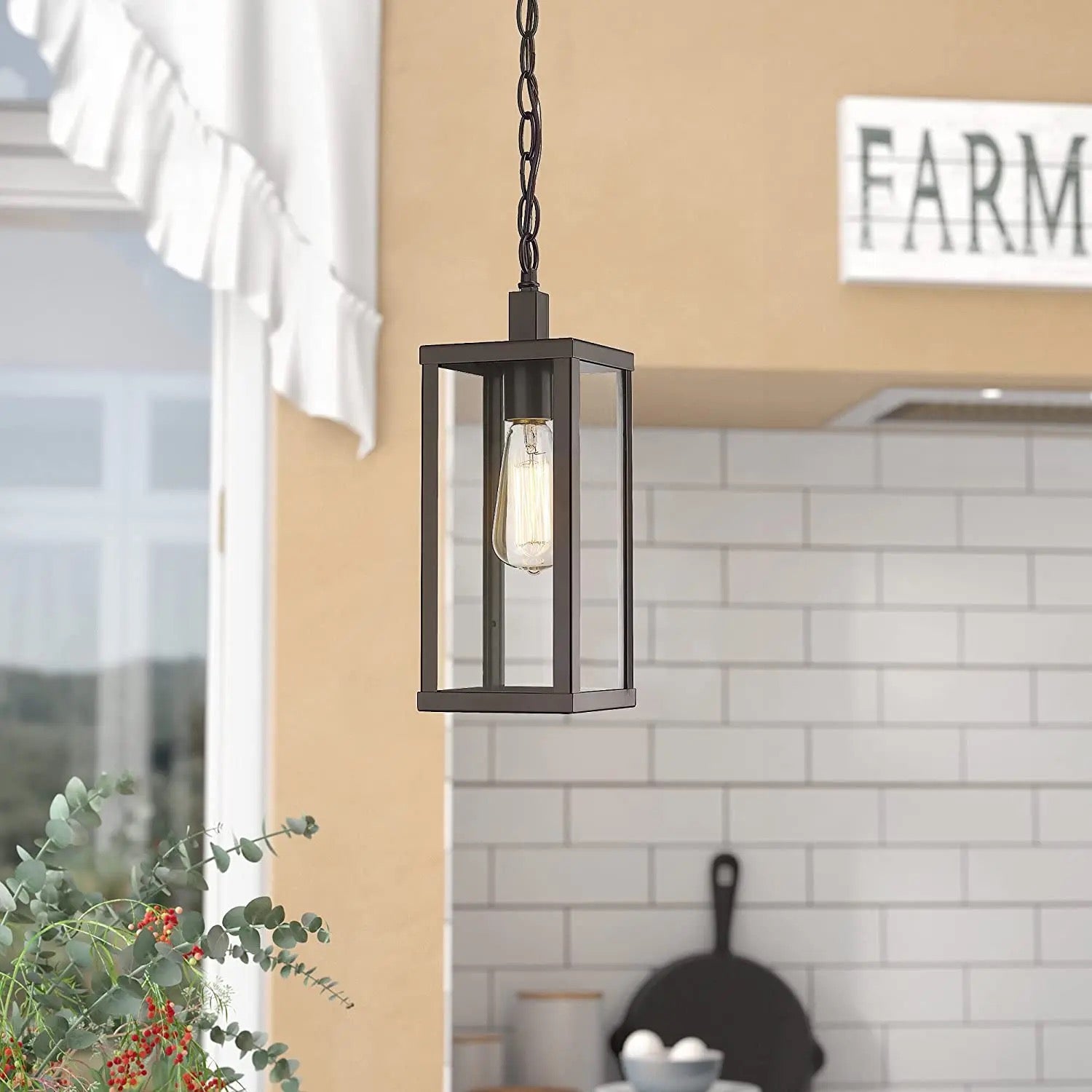 Outdoor Pendant Light Exterior Hanging Lantern Porch modern Matte Black Finish with Clear Glass Height Adjustable