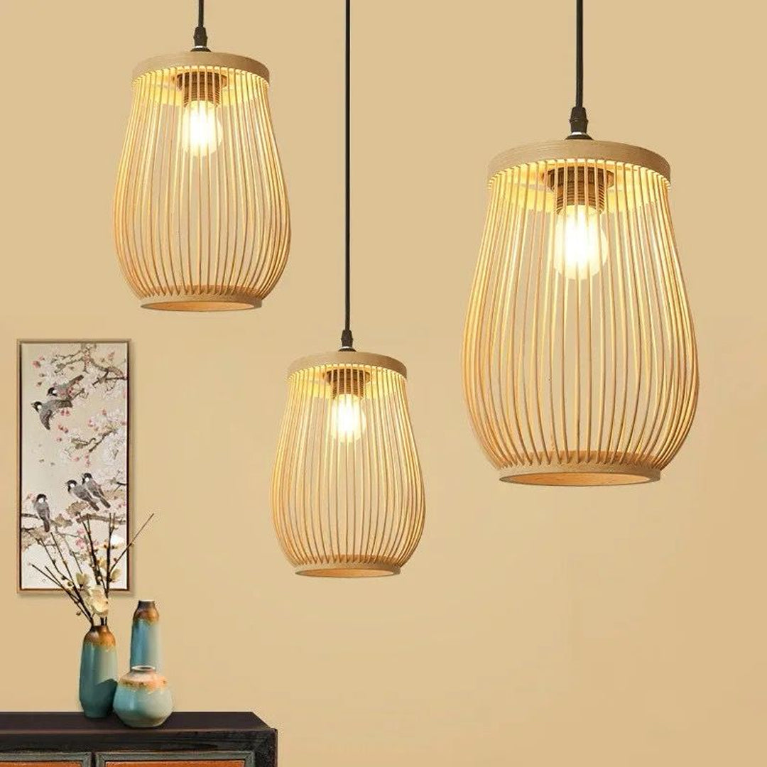 Bamboo Lantern LED Lamps Decoration Bamboo Hanging Lamp Height Adjustable Ceiling Light Alostoura lighting