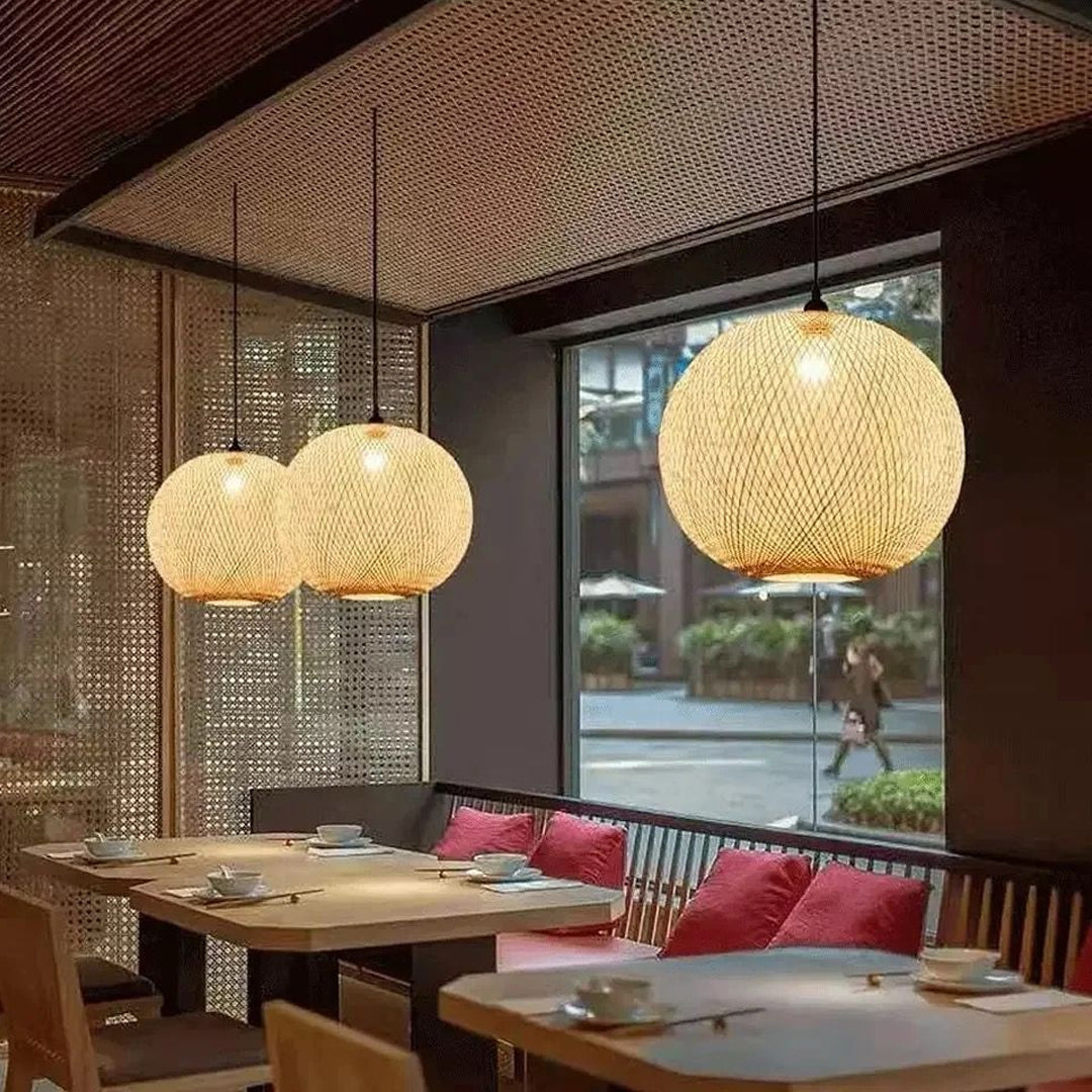 Bamboo Pendant Light fixtures Handwoven Light Pendant Round Bamboo Lampshade Alostoura lighting