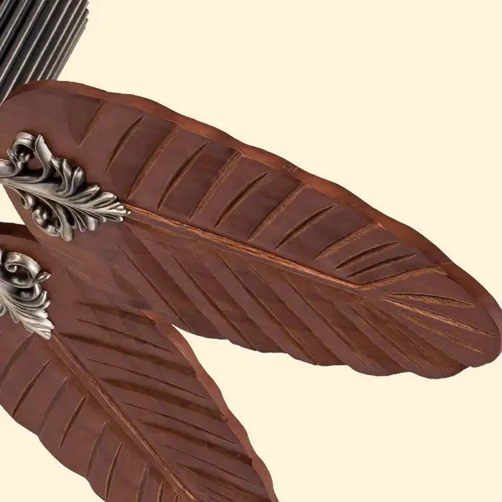 Ceiling fan pull switch palm leaf solid wood blades vintage led ceiling fan with chandelier Alostoura lighting