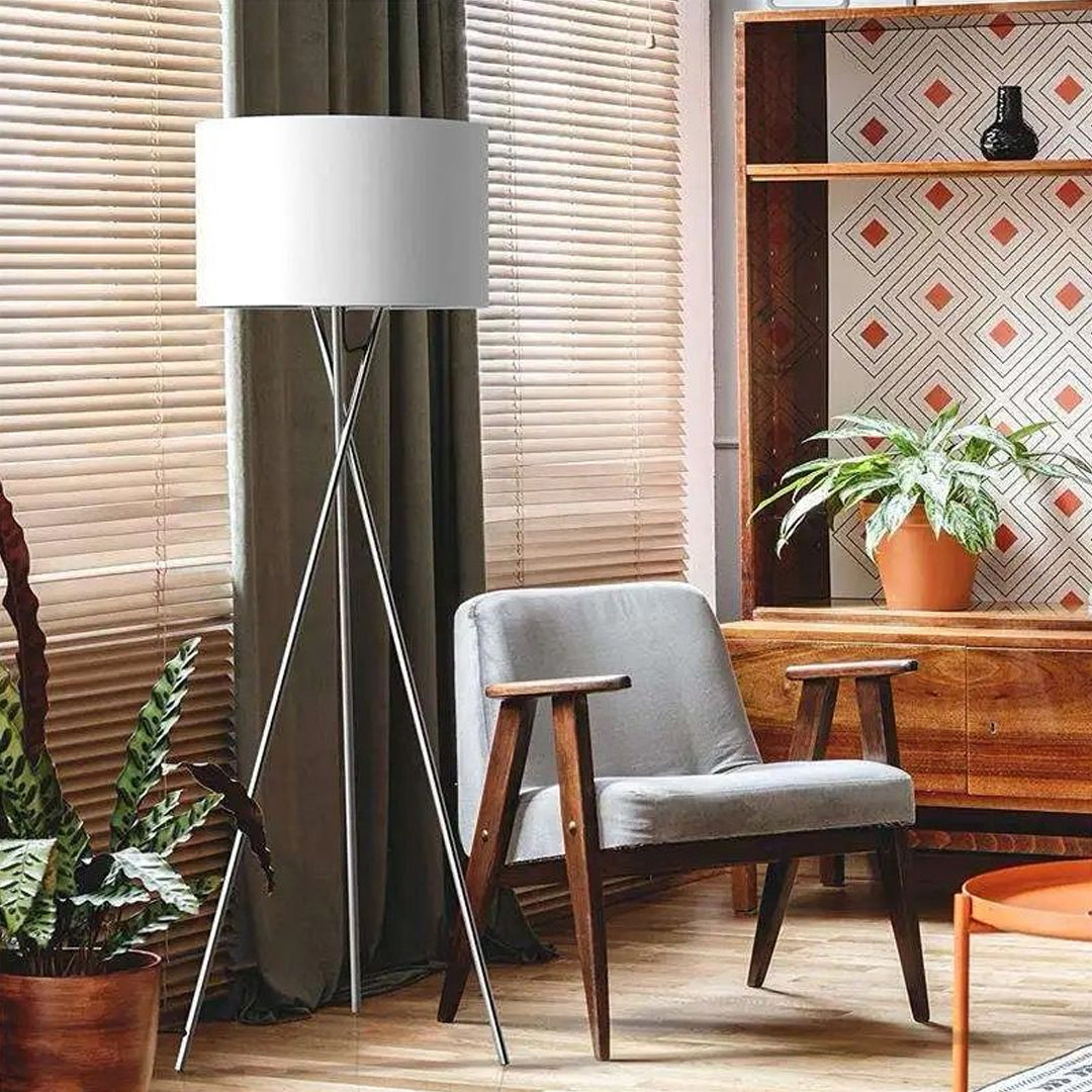 Creative tripod study office linen shade floor lamp European style living room bedroom LED floor lamp Alostoura lighting