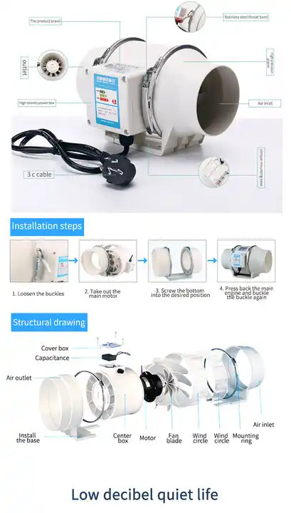 Duct Fan  Levels Controllable Exhaust Fan For Ventilation Alostoura lighting