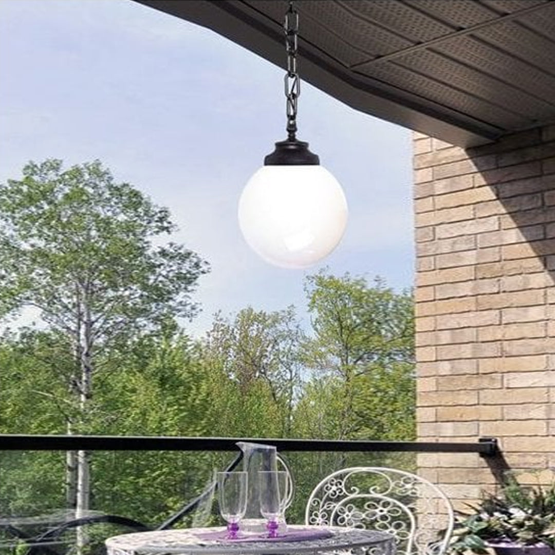 FUMAGALLI Sichem G250 E27 Black Hanging Outdoor Lantern with Opal Globe Alostoura lighting