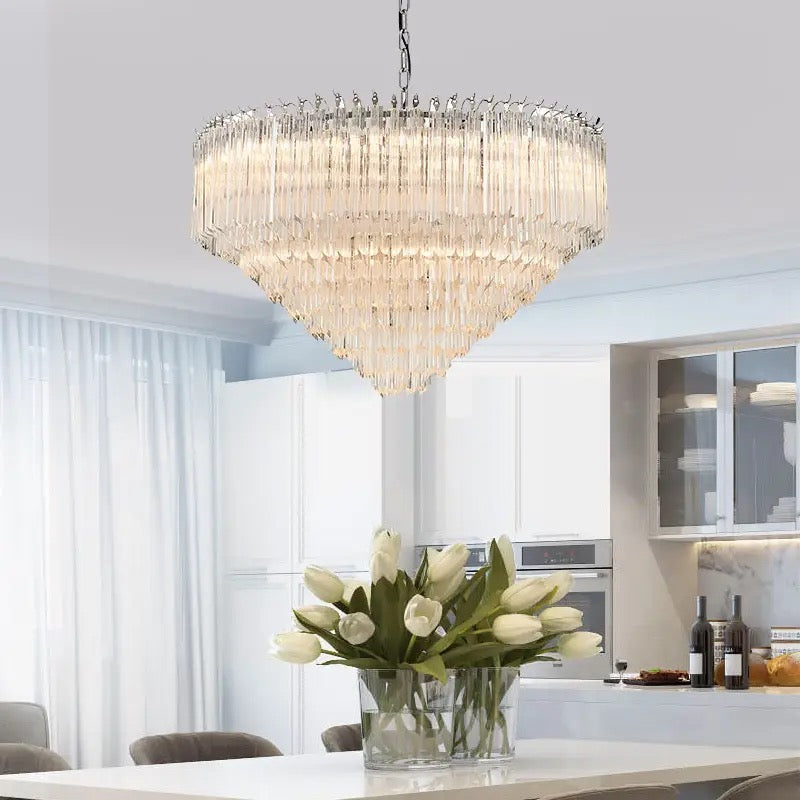 Golden Cone Chandelier Nordic Modern Household Fancy Lamp Shiny Crystal LED Light Luxury K9 Chandelier Alostoura lighting