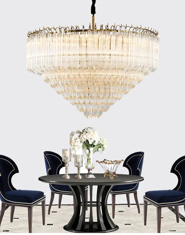 Golden Cone Chandelier Nordic Modern Household Fancy Lamp Shiny Crystal LED Light Luxury K9 Chandelier Alostoura lighting