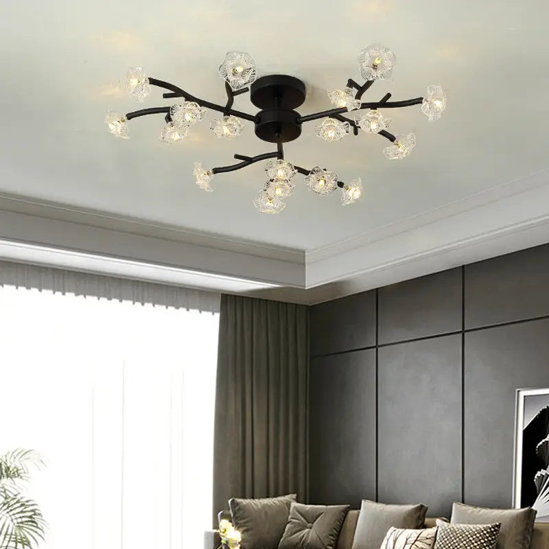 Ceiling Light Luxury Multi Headed Glass Plum Flower LED Ceiling Chandelier