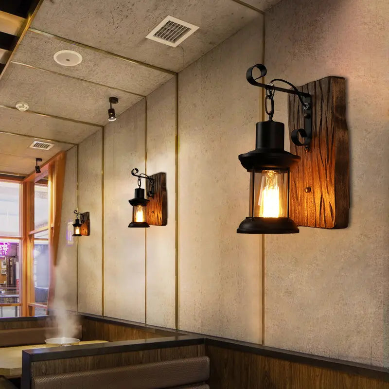 American Retro Industrial Style LOFT Solid Wood Wall Lamp Creative Bar Cafe restaurant Boat Wood Decorative Wall Light