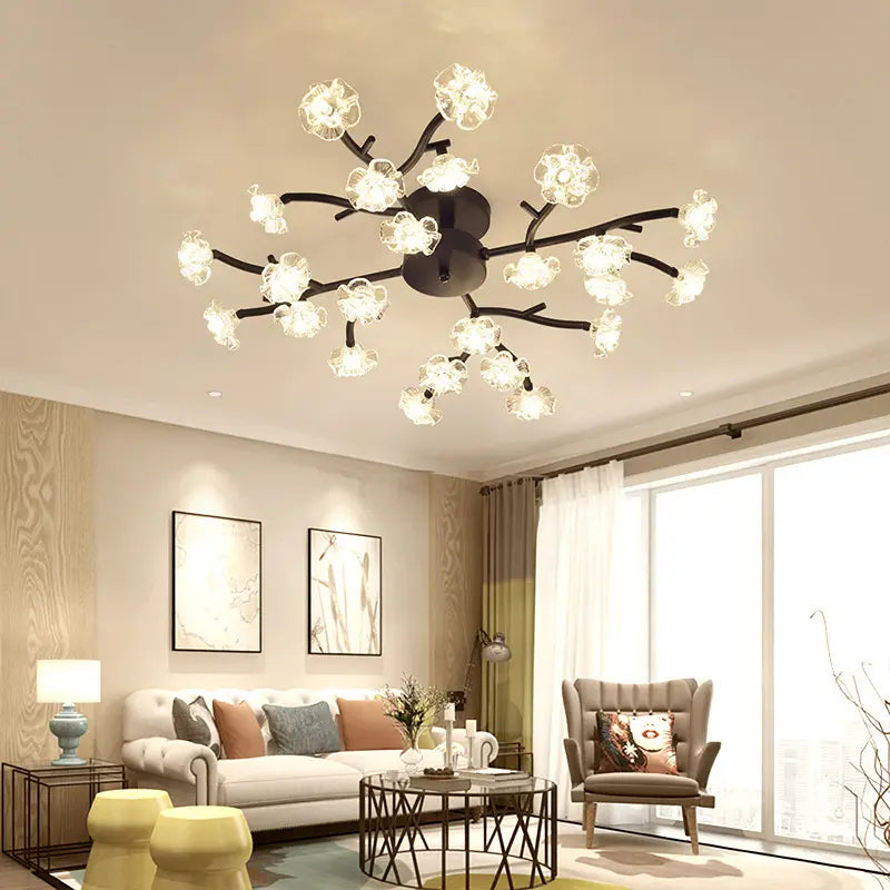 Ceiling Light Luxury Multi Headed Glass Plum Flower LED Ceiling Chandelier