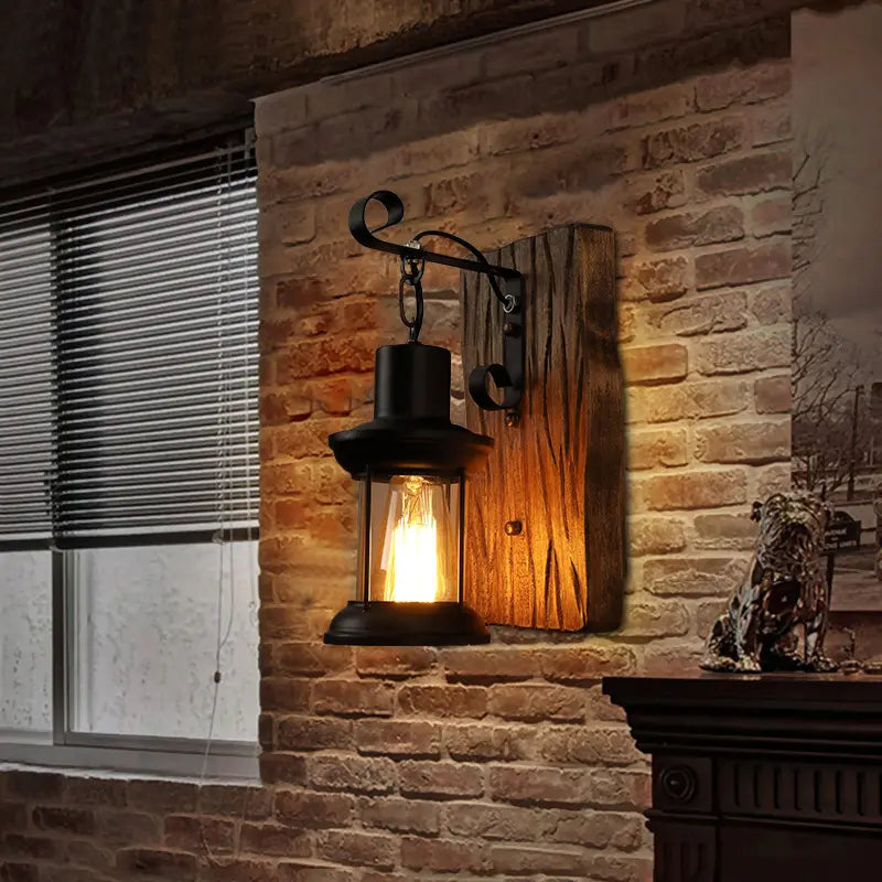 American Retro Industrial Style LOFT Solid Wood Wall Lamp Creative Bar Cafe restaurant Boat Wood Decorative Wall Light