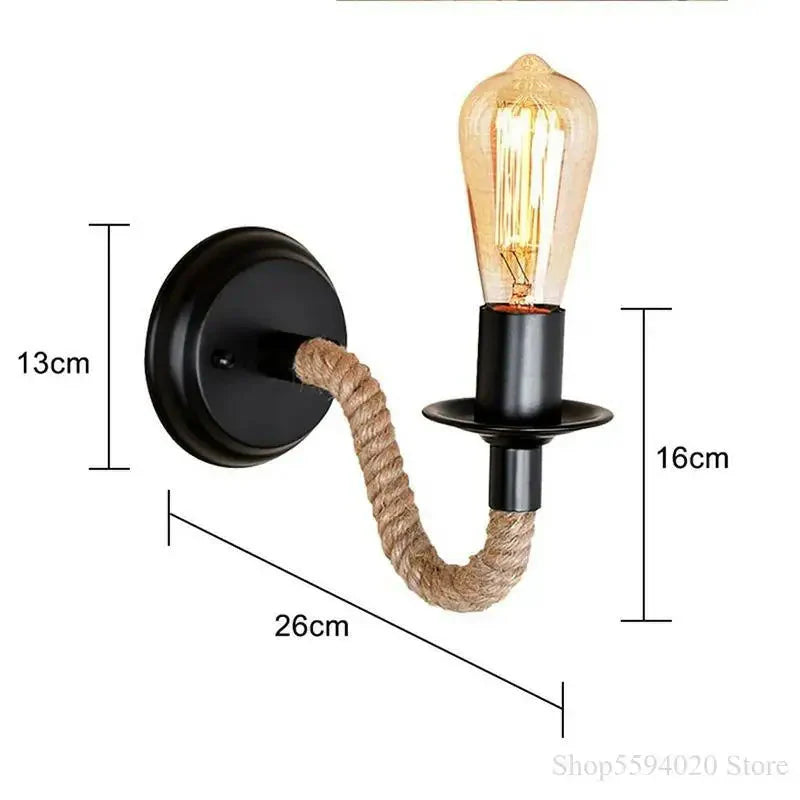 Hemp Rope American Retro Led Wall Light Sconce Living Loft Lighting Vanity Light Indoor Sconce Bedroom Led Wall Lamp Alostoura lighting