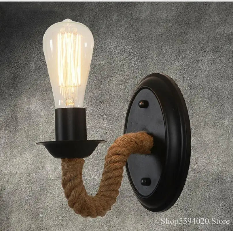 Hemp Rope American Retro Led Wall Light Sconce Living Loft Lighting Vanity Light Indoor Sconce Bedroom Led Wall Lamp Alostoura lighting