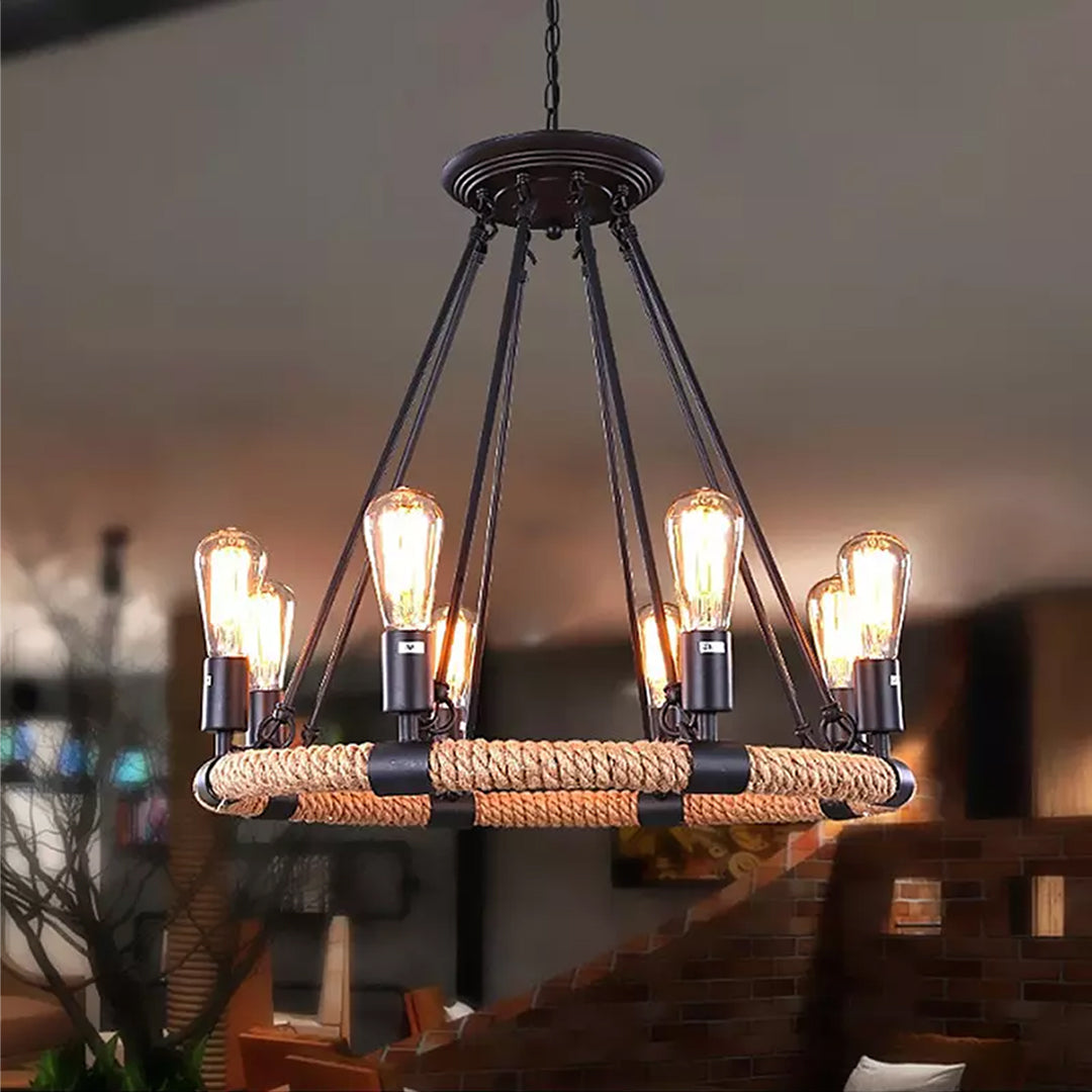 Hemp Rope Chandelier Creative Personality Restaurant Clothing Store Mall Bar American Retro Industrial Wind Chandelier Alostoura lighting