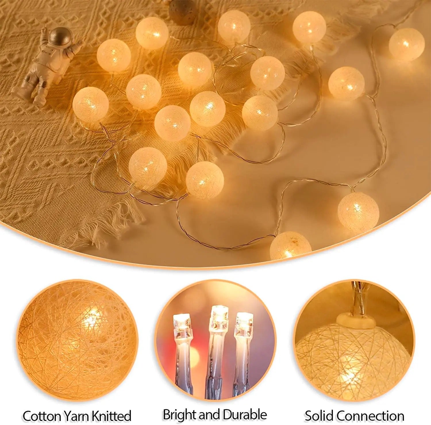 LED Cotton Ball String Lights Indoor Alostoura lighting