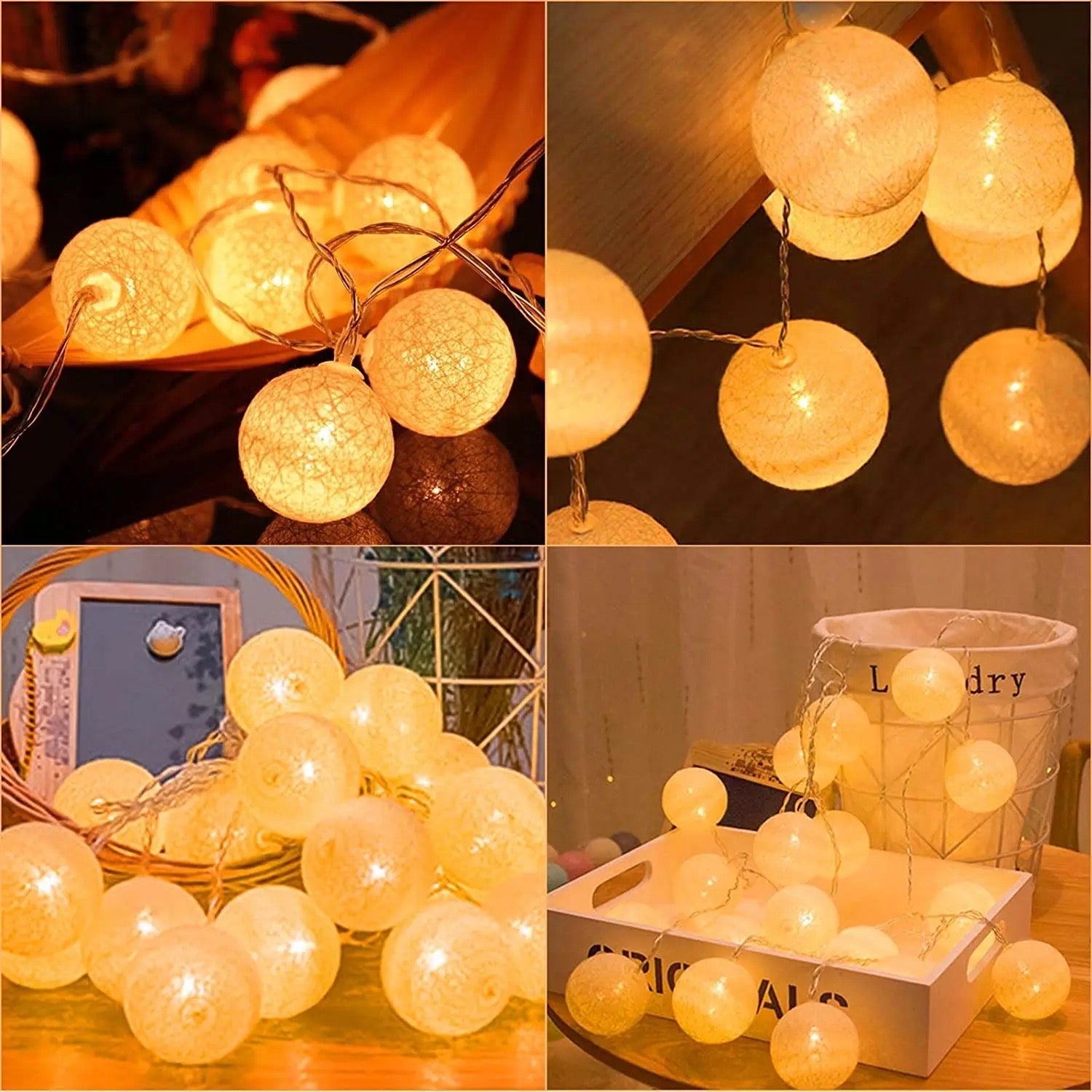 LED Cotton Ball String Lights Indoor Alostoura lighting