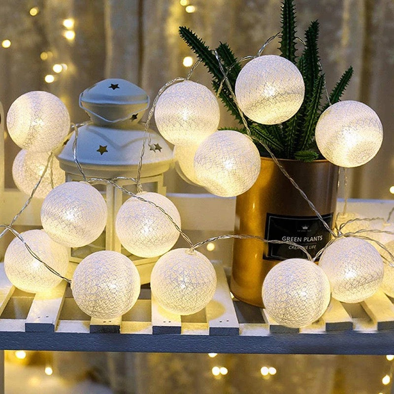 LED Cotton Ball String Lights Indoor Alostoura lighting