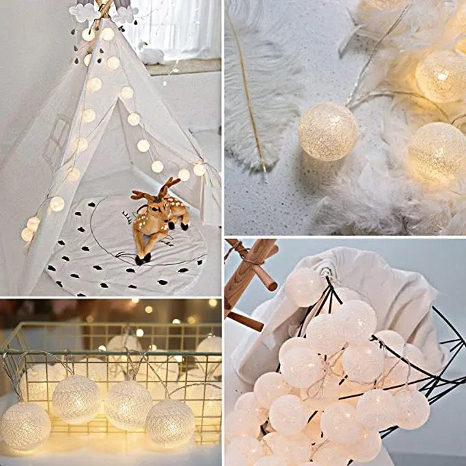 LED Cotton Ball String Lights Indoor Alostoura lighting