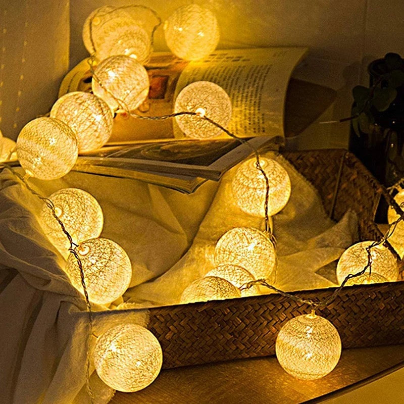 LED Cotton Ball String Lights Indoor Alostoura lighting