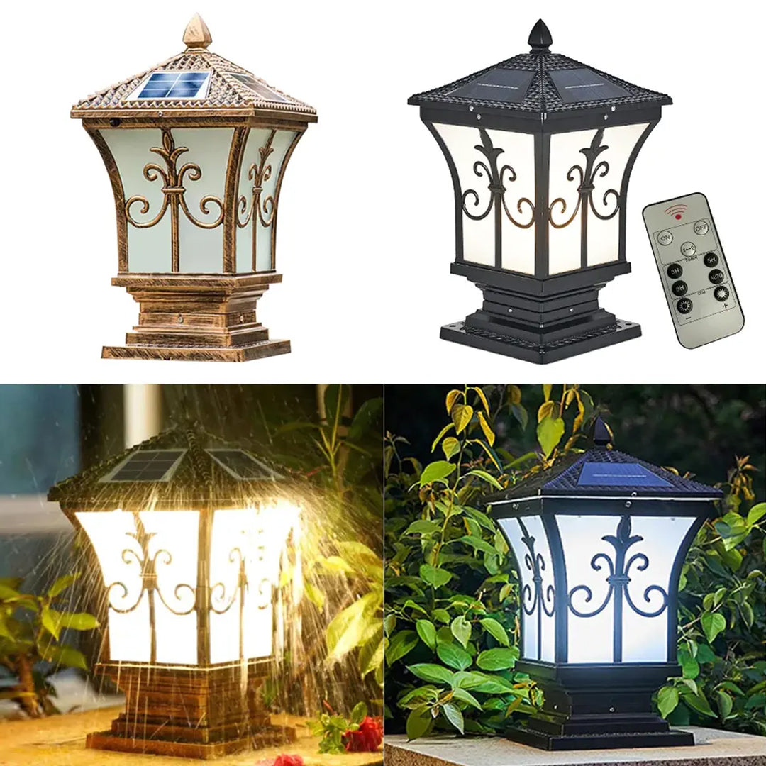 LED Solar Pillar Light Remote Control Retro Lantern Alostoura lighting