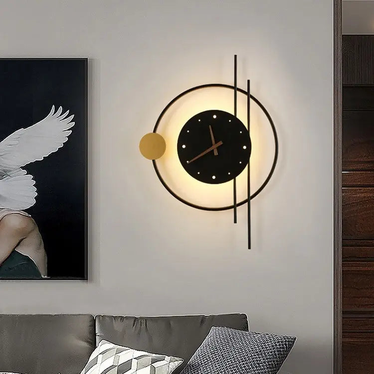 LED Wall Light Simple Nordic Modern Wall Light Round Living Room Dining Room Decoration Wall Light with Clock Alostoura lighting