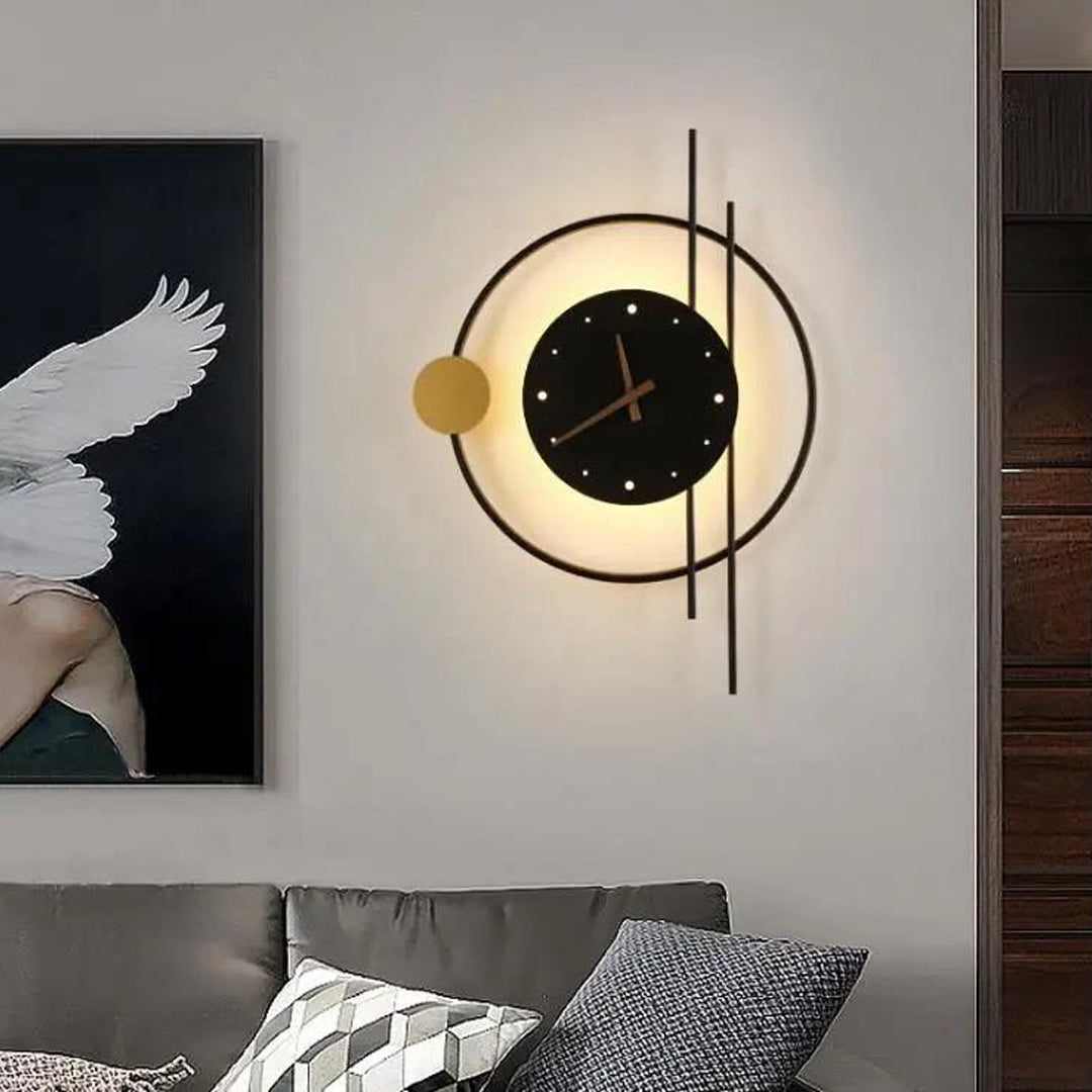 LED Wall Light Simple Nordic Modern Wall Light Round Living Room Dining Room Decoration Wall Light with Clock Alostoura lighting