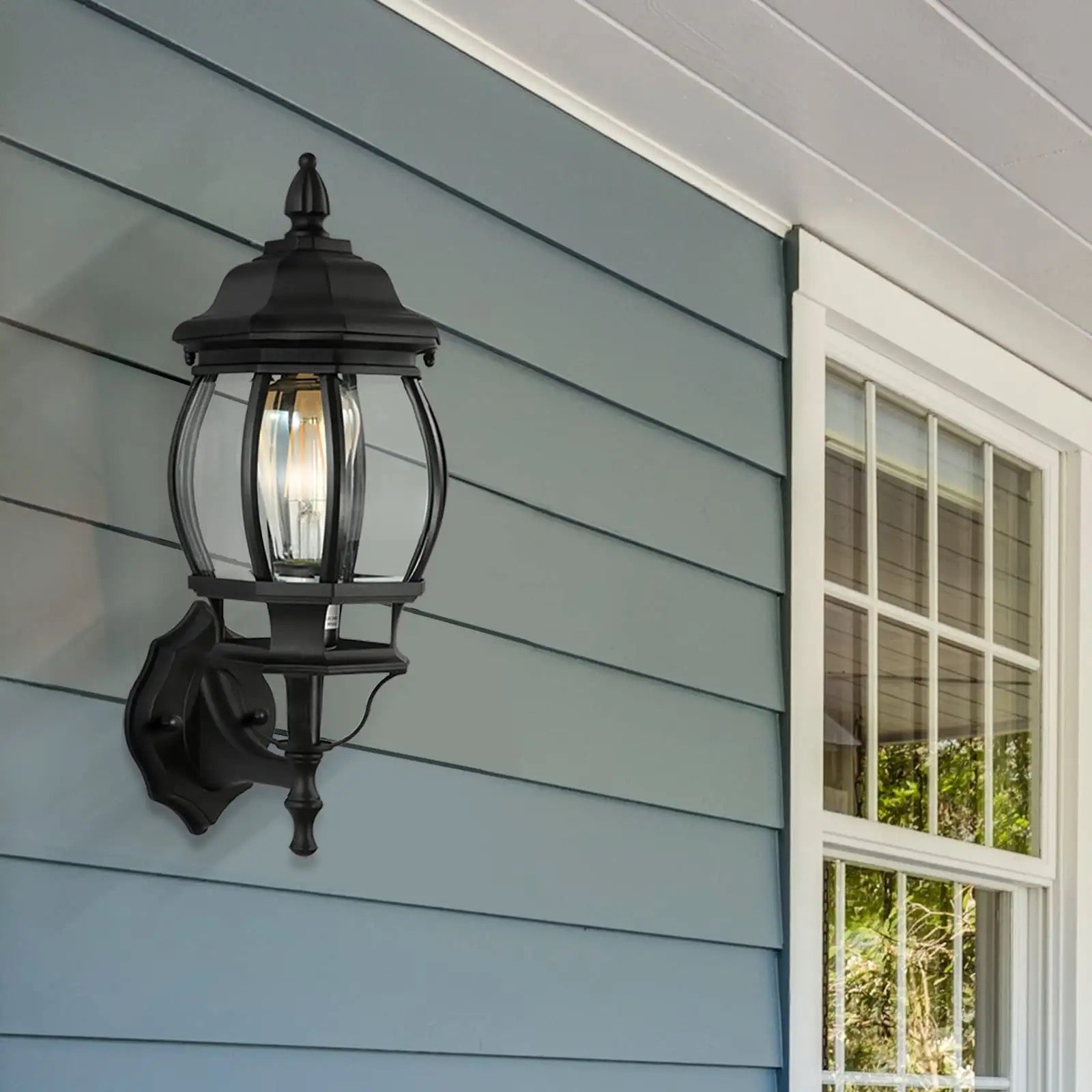 Light Outdoor Wall Lantern Die-Cast Aluminum Waterproof Exterior Porch Light Fixtures White Finish with Clear Bevelled Glass Pan Alostoura lighting