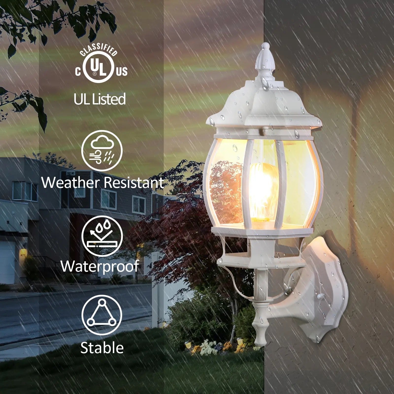 Light Outdoor Wall Lantern Die-Cast Aluminum Waterproof Exterior Porch Light Fixtures White Finish with Clear Bevelled Glass Pan Alostoura lighting