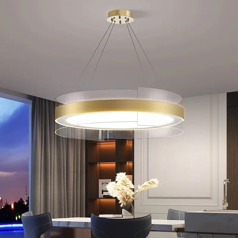 Living room stainless steel LED round chandeliers bedroom acrylic pendant lights Alostoura lighting