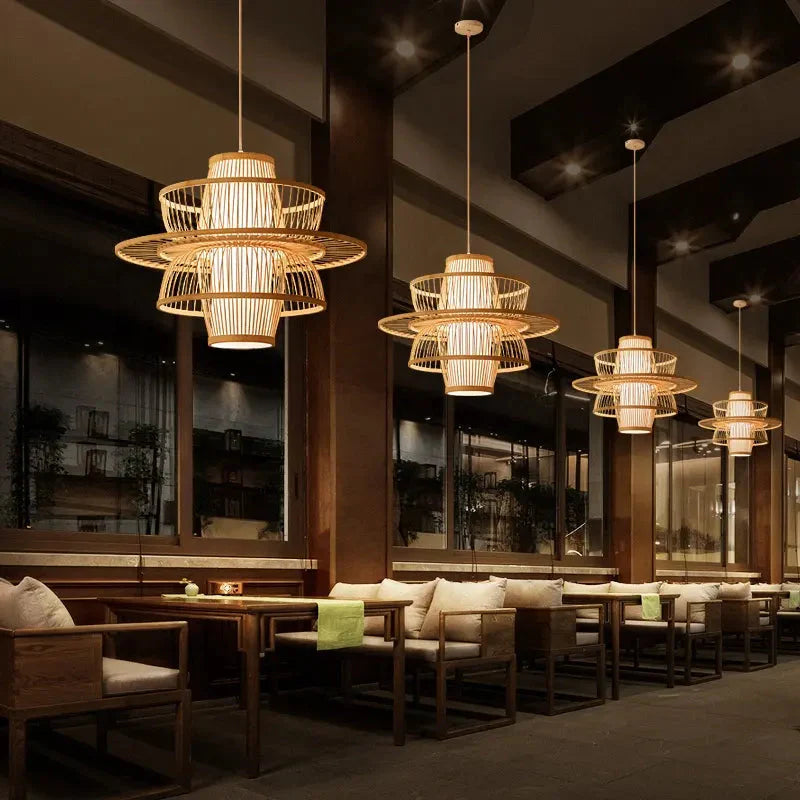 Luxurious modern  durable bamboo shape High quality  rattan seagass bamboo chandelier Alostoura lighting