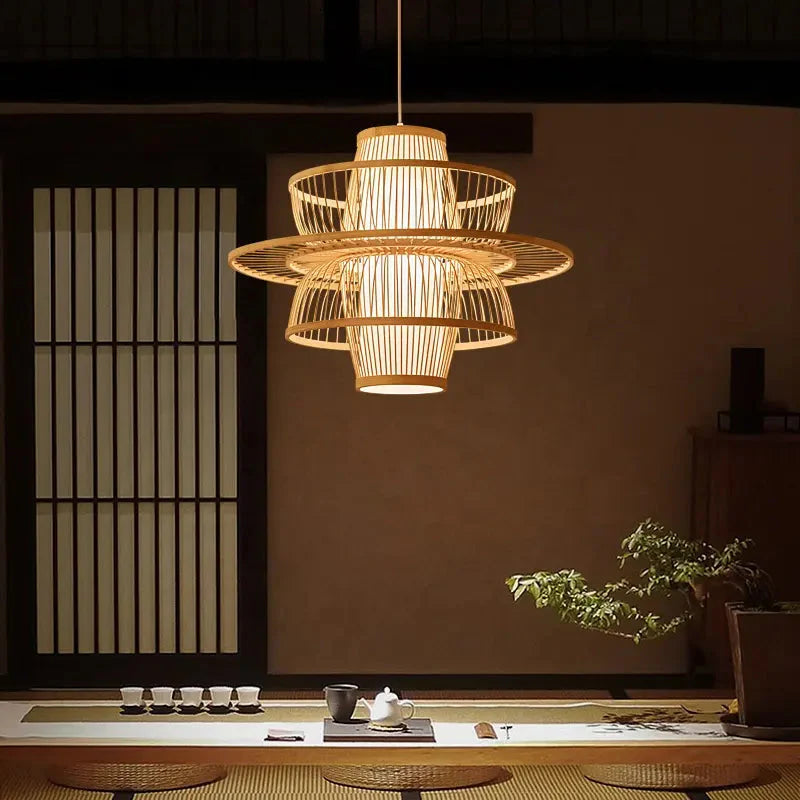 Luxurious modern  durable bamboo shape High quality  rattan seagass bamboo chandelier Alostoura lighting