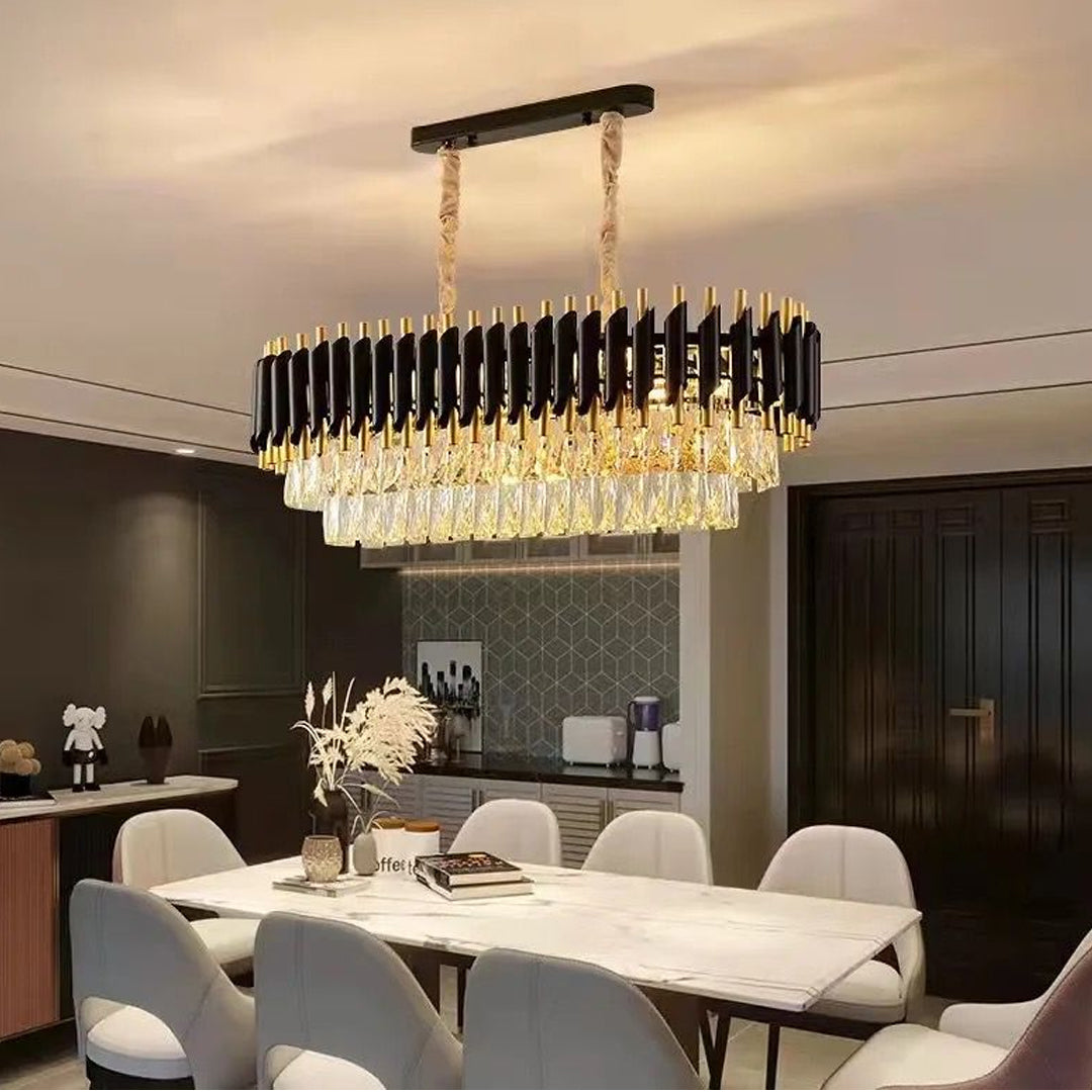 Luxury Chandelier Modern Hanging Oval Pendant Light Crystal Black Lamp LED Chandelier Alostoura lighting