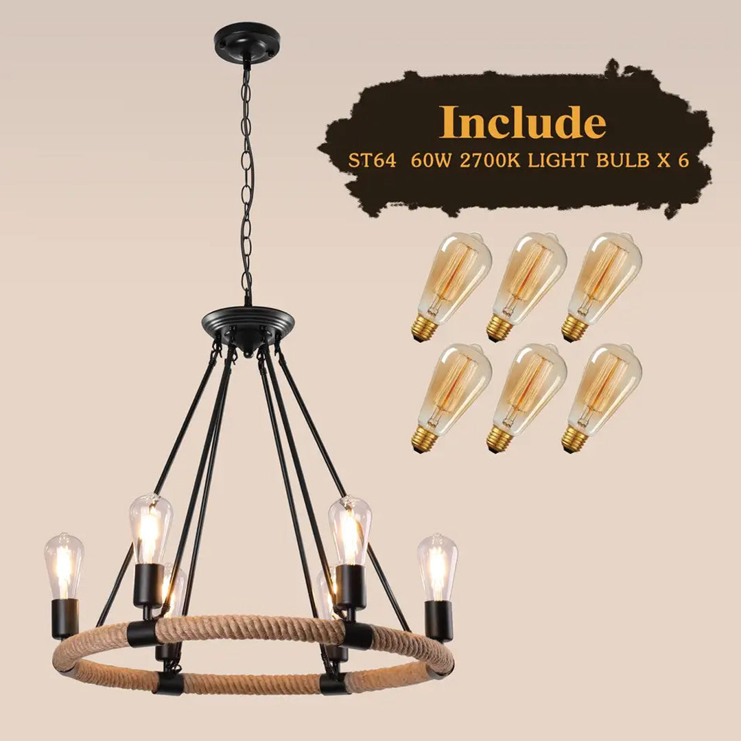 Luxury Retro Light Round Hemp Rope Alostoura lighting