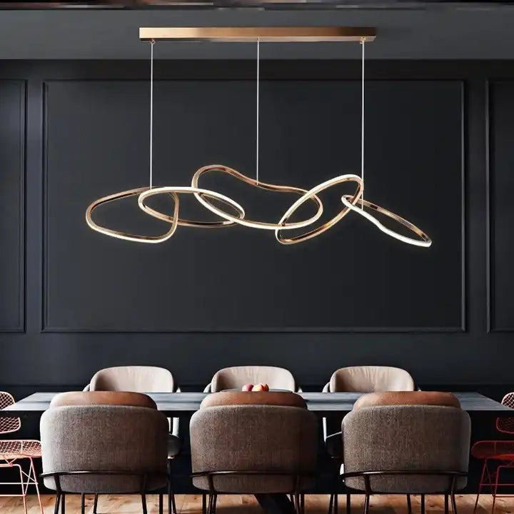 Minimalist restaurant led chandelier post-modern luxury hanging lamp simple bar counter stainless steel ring chandelier lighting Alostoura lighting