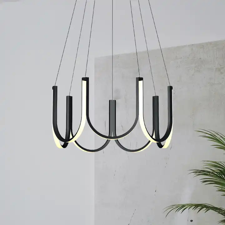 Modern Aluminum U Shape Acrylic Pendant Lighting Luxury Ring Black White Gold Contemporary Chandelier Alostoura lighting