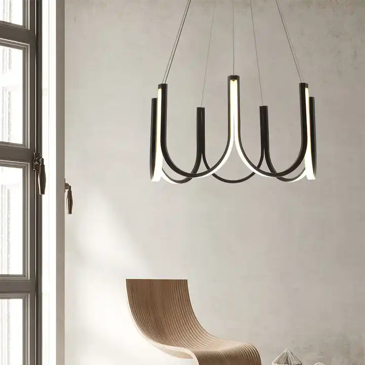 Modern Aluminum U Shape Acrylic Pendant Lighting Luxury Ring Black White Gold Contemporary Chandelier Alostoura lighting