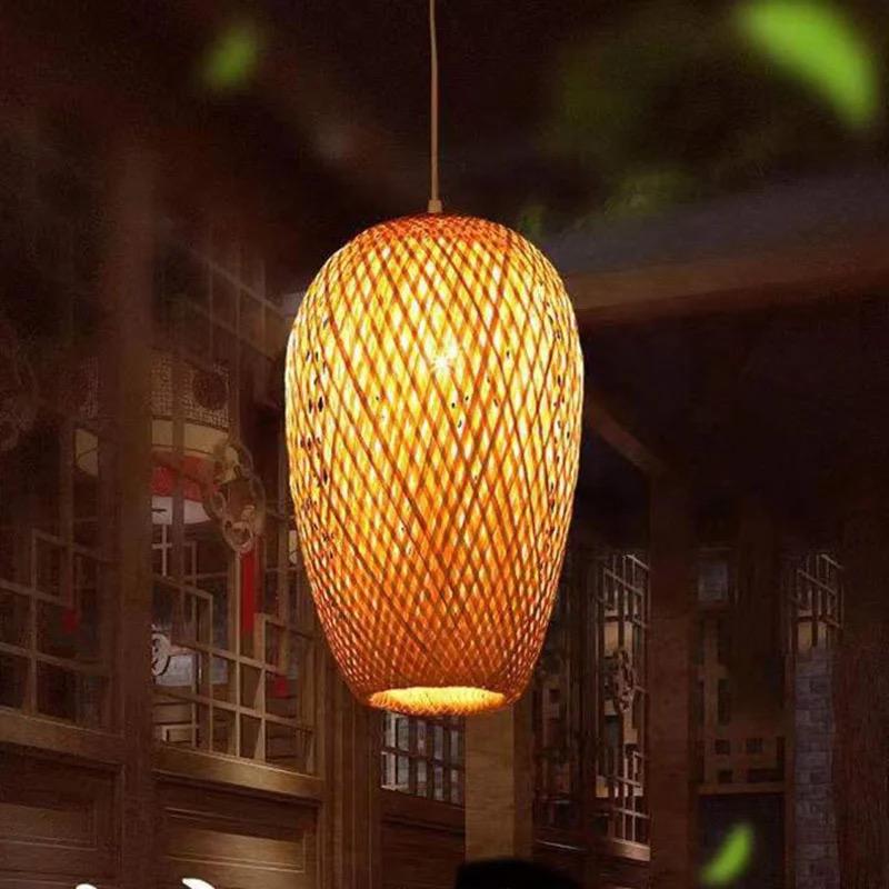 Modern Bamboo Lantern Bamboo Woven Lamps Shape For Home Decorative The Chandelier Lampshade Alostoura lighting