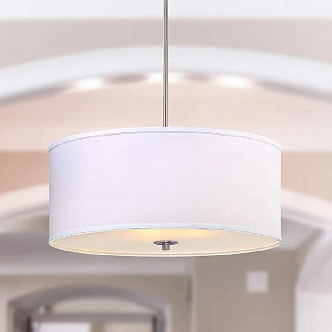 Modern Interior Fabric Acrylic Lamp White Linen Drum Lighting Pendant Light Hanging lamp For Living Room Alostoura lighting
