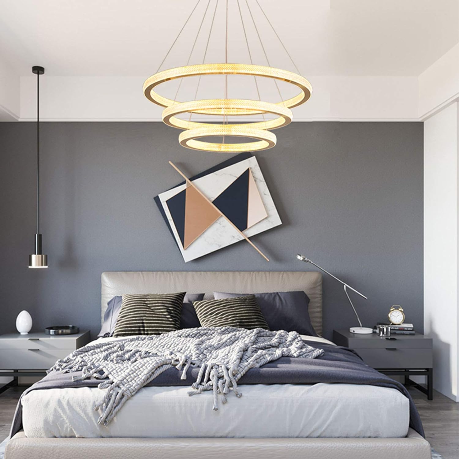 Modern Lightweight Luxury LED Round Chandelier Lighting, Living Room, Bedroom, Dining Room, Hall, Duplex, Hanging Light, Simple Designer Art During Lighting, Golden White Light, 60 + 80 + 100 cm Alostoura lighting