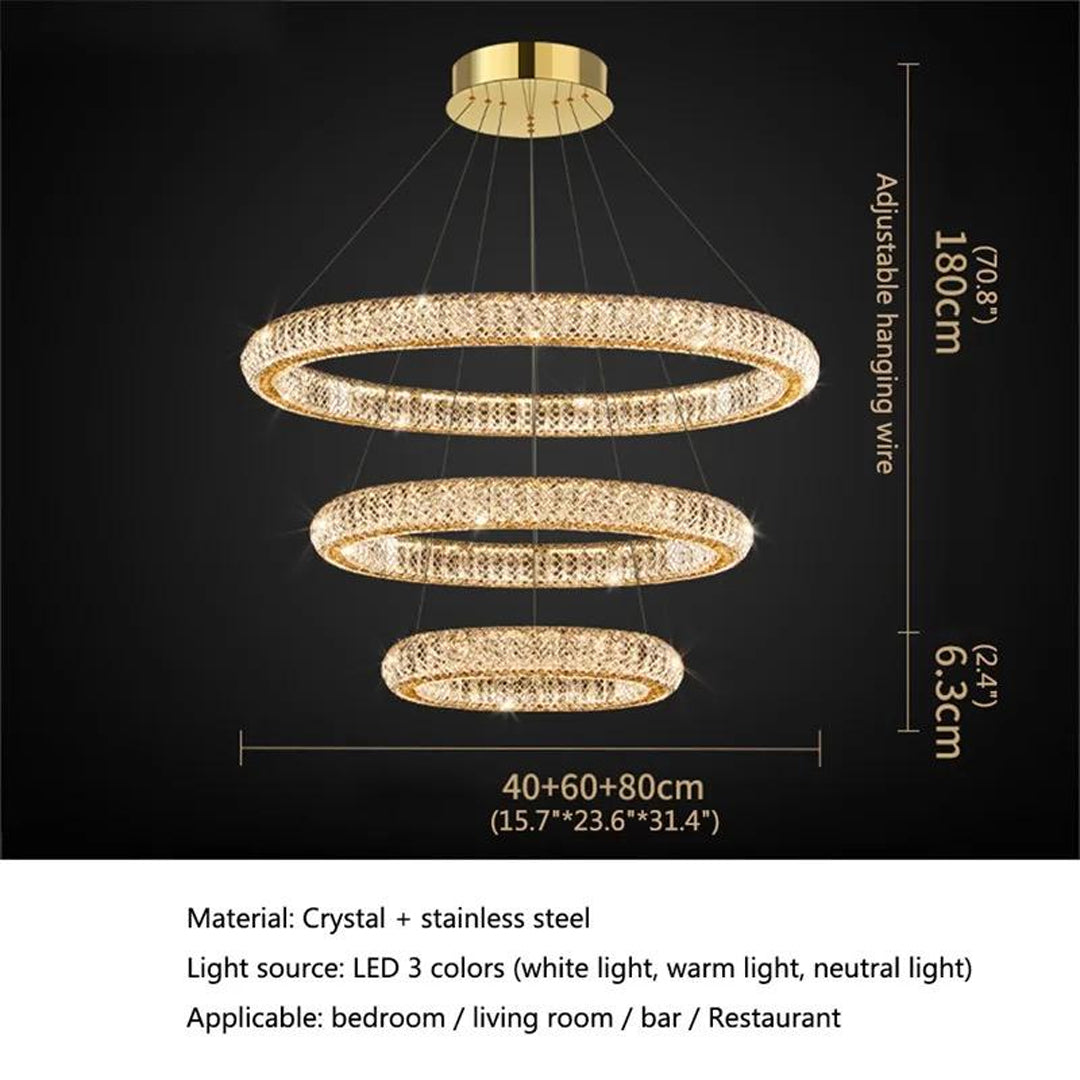Modern Luxury Crystal Pendant Light Round Rings LED Fixtures Decorative House Chandelier Alostoura lighting