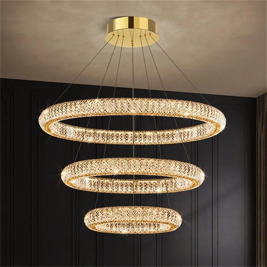Modern Luxury Crystal Pendant Light Round Rings LED Fixtures Decorative House Chandelier Alostoura lighting