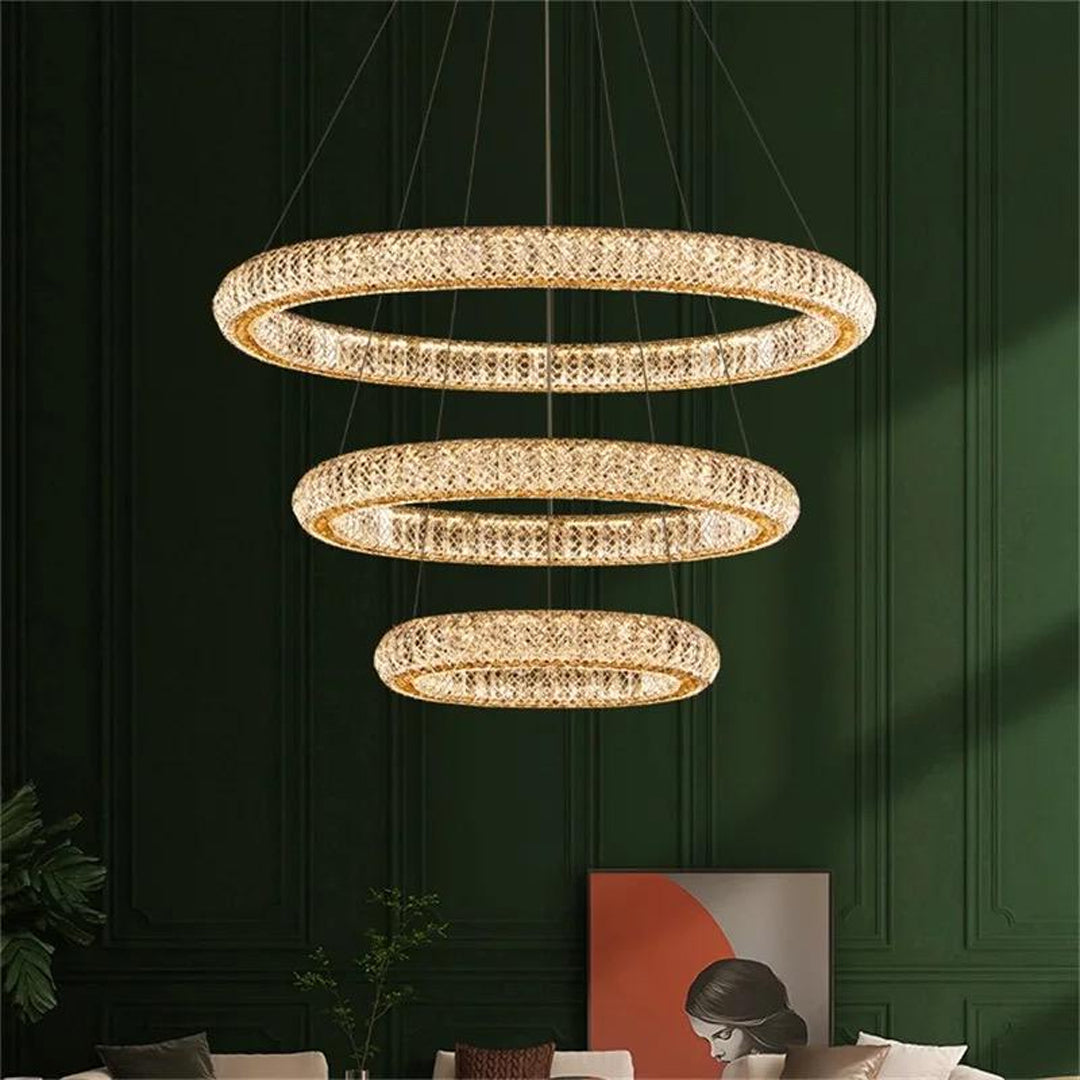Modern Luxury Crystal Pendant Light Round Rings LED Fixtures Decorative House Chandelier Alostoura lighting