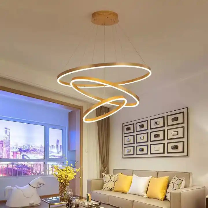 Modern Luxury Led Linear Hanging Pendant Light Villa Hotel Living Room Ring Round Circle Chandelier Alostoura lighting