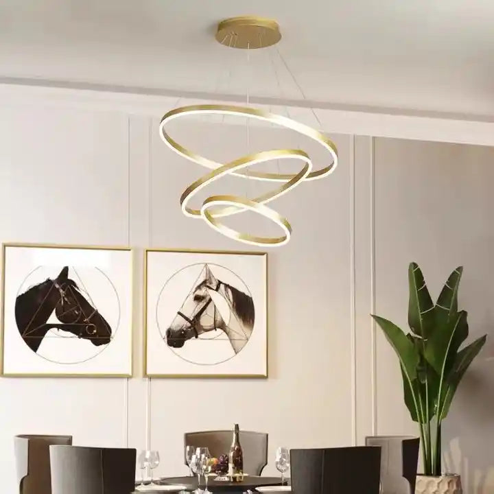 Modern Luxury Led Linear Hanging Pendant Light Villa Hotel Living Room Ring Round Circle Chandelier Alostoura lighting