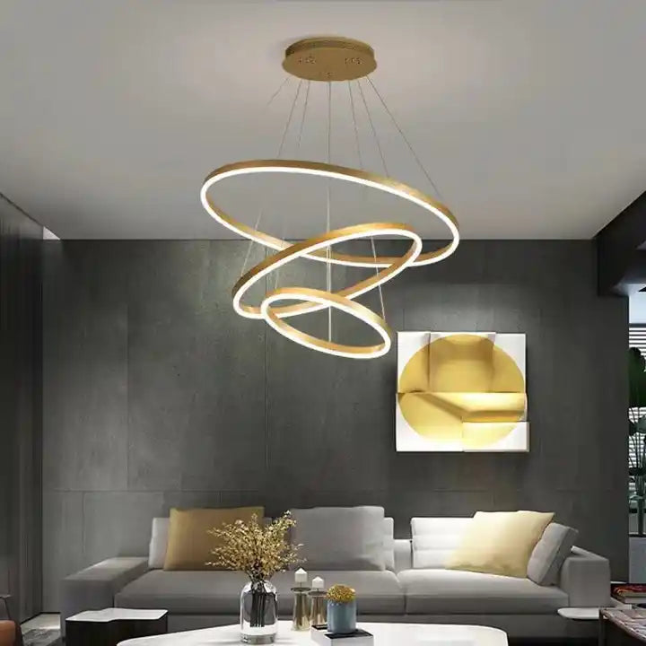 Modern Luxury Led Linear Hanging Pendant Light Villa Hotel Living Room Ring Round Circle Chandelier Alostoura lighting